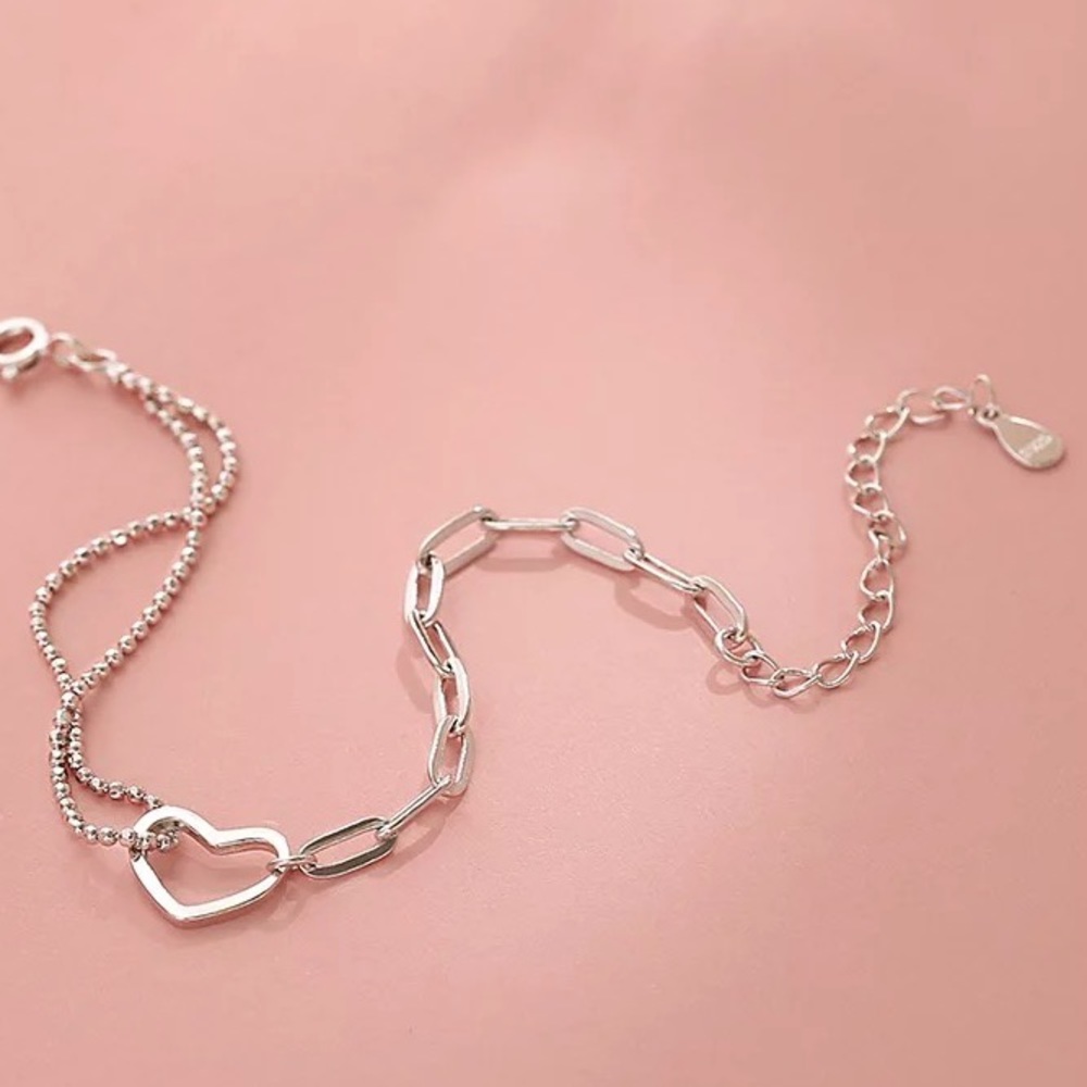New Sterling Silver 925 Heart Chain Adjustable Bracelet - Picture 4 of 4